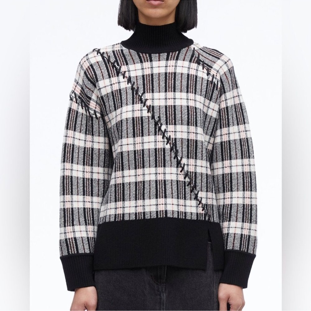 3.1 Phillip lim women's Wool Plaid Jacquard Oversized Sweater